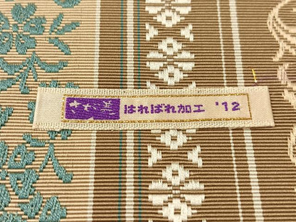平和屋着物●本場筑前博多織　八寸名古屋帯　草花間道　さが美扱い　正絹　逸品　未使用　CABK4647vp