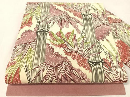 平和屋着物●全通柄　九寸名古屋帯　型染め　笹竹文　正絹　逸品　CABK4649vp