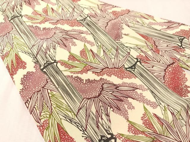 平和屋着物●全通柄　九寸名古屋帯　型染め　笹竹文　正絹　逸品　CABK4649vp