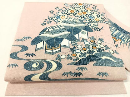 平和屋着物●九寸名古屋帯　刺繍　御所解文　金糸　鬼しぼ縮緬　正絹　逸品　CABK4650vp