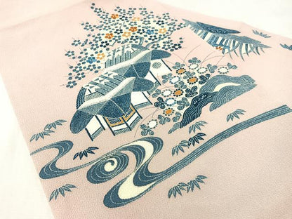 平和屋着物●九寸名古屋帯　刺繍　御所解文　金糸　鬼しぼ縮緬　正絹　逸品　CABK4650vp