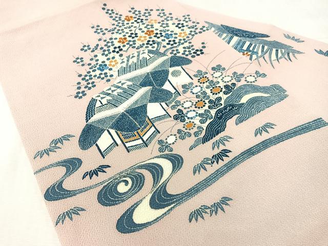 平和屋着物●九寸名古屋帯　刺繍　御所解文　金糸　鬼しぼ縮緬　正絹　逸品　CABK4650vp
