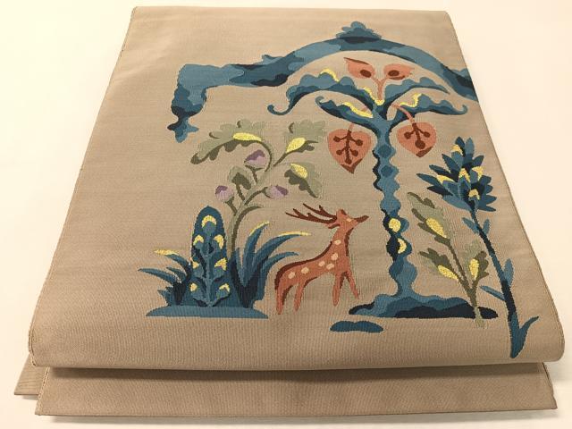 平和屋着物●爪掻き本綴れ　八寸名古屋帯　動物吉祥花文　金糸　正絹　逸品　CABK4654vp