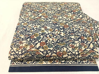 平和屋着物●九寸名古屋帯　紬地　草木染　型染め　草花文　正絹　逸品　CABK4656vp