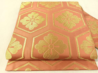 平和屋着物●西陣　川島織物　九寸名古屋帯　亀甲花文　金糸　正絹　逸品　CABK4657vp