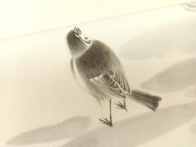 平和屋着物●塩瀬　九寸名古屋帯　作家物　手描き　雀　正絹　逸品　CABK4659vp