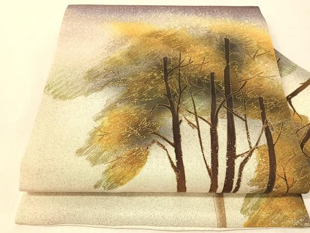 平和屋着物●塩瀬　九寸名古屋帯　草木文　金彩　正絹　逸品　CABK4663vp