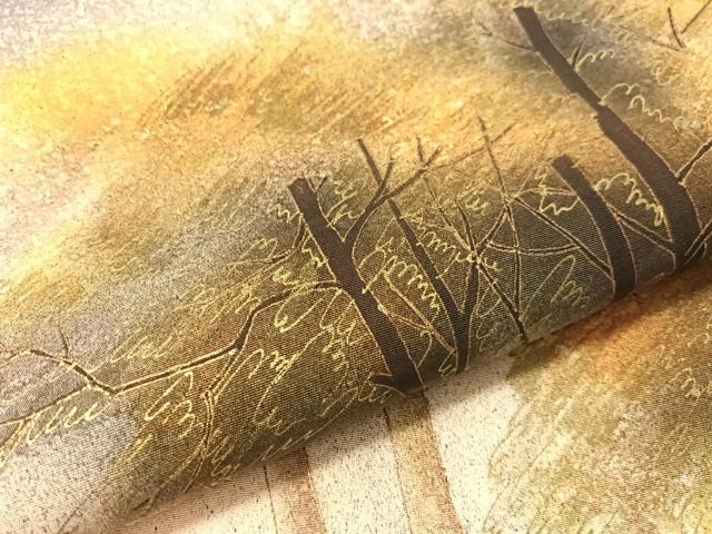平和屋着物●塩瀬　九寸名古屋帯　草木文　金彩　正絹　逸品　CABK4663vp
