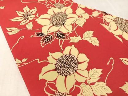 平和屋着物●塩瀬　全通柄　九寸名古屋帯　型染め　草花文　正絹　逸品　CABK4664vp