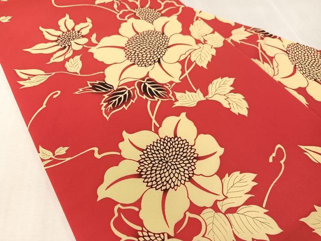 平和屋着物●塩瀬　全通柄　九寸名古屋帯　型染め　草花文　正絹　逸品　CABK4664vp