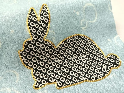 平和屋着物●十日町 名門青柳謹製　九寸開き名古屋帯　絞り　駒刺繍　跳兎　反端付き　正絹　逸品　CABK4671vp