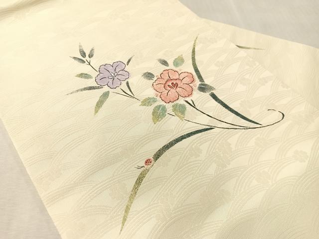 平和屋着物●九寸名古屋帯　作家物　手描き　草花文　正絹　逸品　CABK4673vp