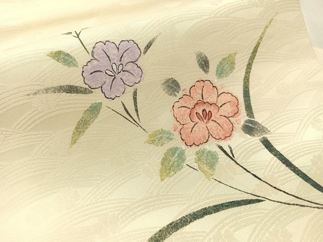平和屋着物●九寸名古屋帯　作家物　手描き　草花文　正絹　逸品　CABK4673vp