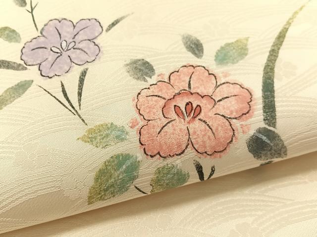 平和屋着物●九寸名古屋帯　作家物　手描き　草花文　正絹　逸品　CABK4673vp
