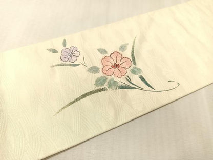 平和屋着物●九寸名古屋帯　作家物　手描き　草花文　正絹　逸品　CABK4673vp