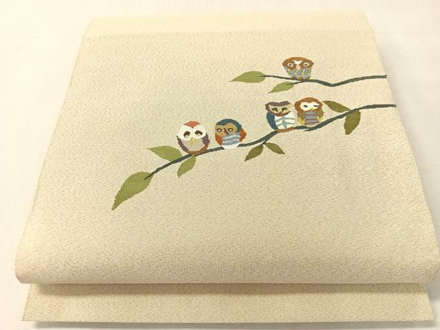平和屋着物●爪掻き本綴れ　八寸名古屋帯　フクロウ　金銀糸　逸品　CABK4677vp