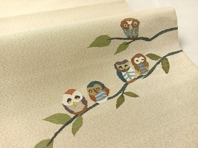平和屋着物●爪掻き本綴れ　八寸名古屋帯　フクロウ　金銀糸　逸品　CABK4677vp