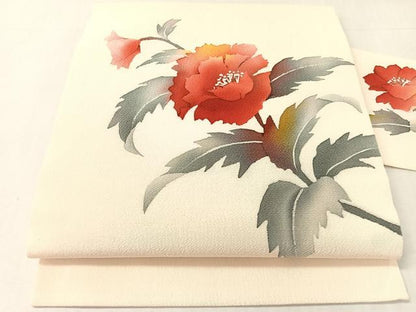 平和屋着物●九寸名古屋帯　ろうけつ染　草花文　鬼しぼ縮緬　正絹　逸品　CABK4678vp