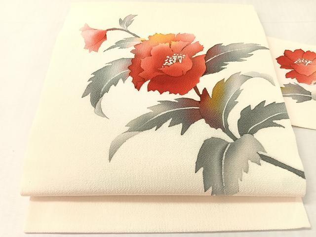 平和屋着物●九寸名古屋帯　ろうけつ染　草花文　鬼しぼ縮緬　正絹　逸品　CABK4678vp