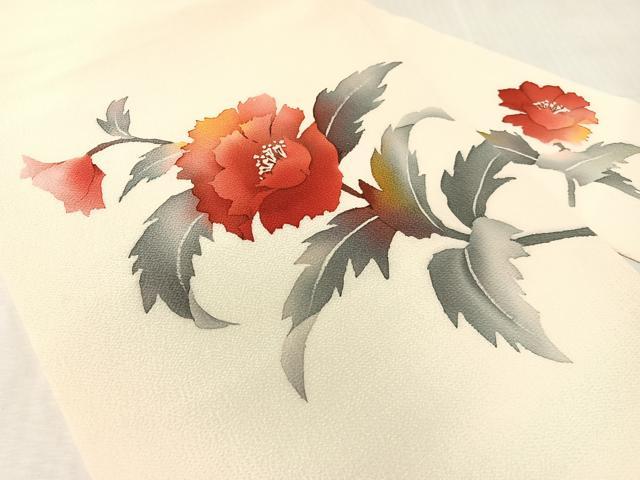 平和屋着物●九寸名古屋帯　ろうけつ染　草花文　鬼しぼ縮緬　正絹　逸品　CABK4678vp