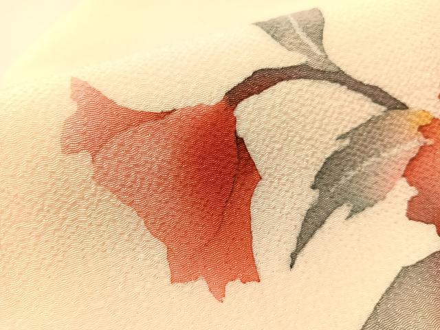 平和屋着物●九寸名古屋帯　ろうけつ染　草花文　鬼しぼ縮緬　正絹　逸品　CABK4678vp