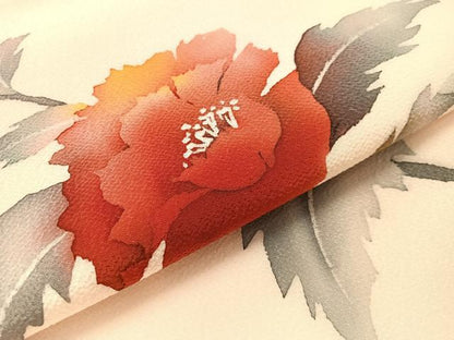 平和屋着物●九寸名古屋帯　ろうけつ染　草花文　鬼しぼ縮緬　正絹　逸品　CABK4678vp