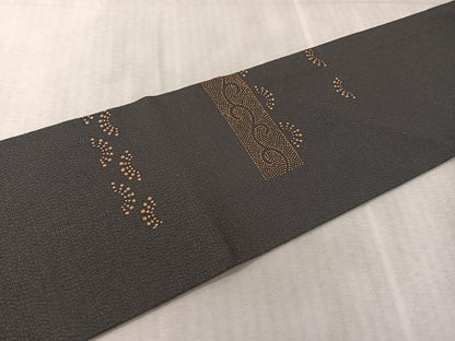 平和屋着物●九寸名古屋帯　印傳　雪輪飛鶴花松文　鬼しぼ縮緬　正絹　逸品　CABK4679vp