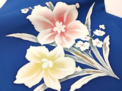 平和屋着物●塩瀬　九寸名古屋帯　手描き　草花文　金彩　正絹　逸品　CABK4683vp