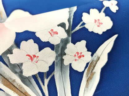 平和屋着物●塩瀬　九寸名古屋帯　手描き　草花文　金彩　正絹　逸品　CABK4683vp