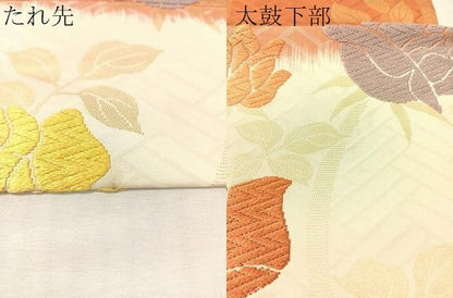 平和屋着物●九寸名古屋帯　唐織　横段花文　金糸　正絹　逸品　CABK4684vp