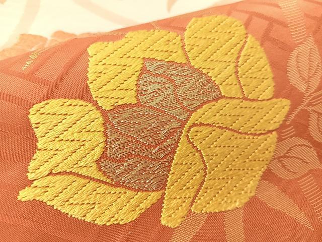 平和屋着物●九寸名古屋帯　唐織　横段花文　金糸　正絹　逸品　CABK4684vp