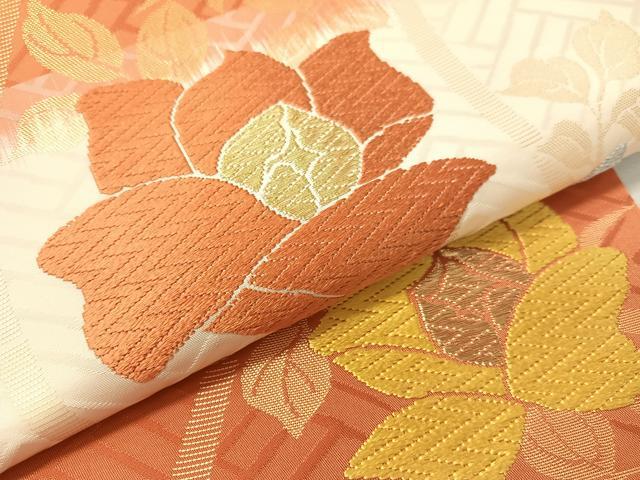 平和屋着物●九寸名古屋帯　唐織　横段花文　金糸　正絹　逸品　CABK4684vp