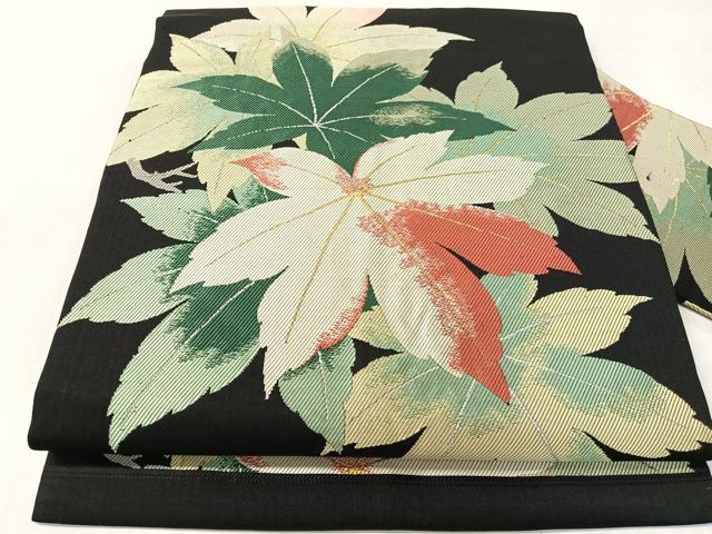 平和屋着物●九寸名古屋帯　舞葉文　黒地　金銀糸　正絹　逸品　CABK4685vp