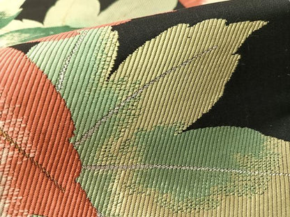 平和屋着物●九寸名古屋帯　舞葉文　黒地　金銀糸　正絹　逸品　CABK4685vp