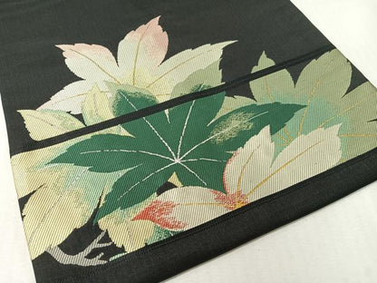 平和屋着物●九寸名古屋帯　舞葉文　黒地　金銀糸　正絹　逸品　CABK4685vp
