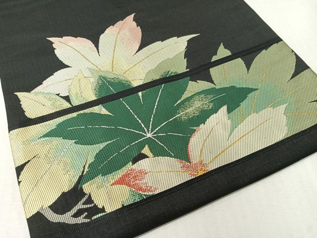 平和屋着物●九寸名古屋帯　舞葉文　黒地　金銀糸　正絹　逸品　CABK4685vp