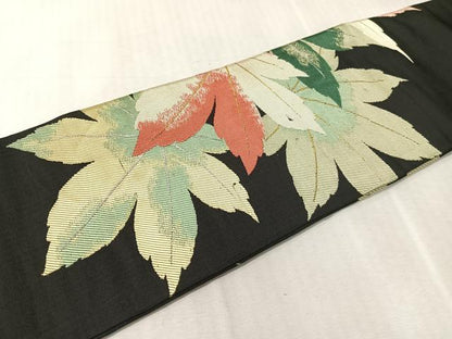 平和屋着物●九寸名古屋帯　舞葉文　黒地　金銀糸　正絹　逸品　CABK4685vp