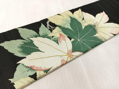 平和屋着物●九寸名古屋帯　舞葉文　黒地　金銀糸　正絹　逸品　CABK4685vp