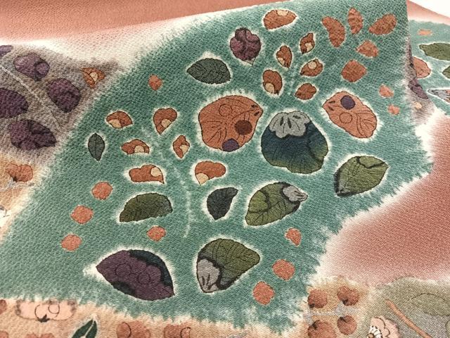 平和屋着物●九寸名古屋帯　絞り　辻が花　鬼しぼ縮緬　正絹　逸品　CABK4686vp