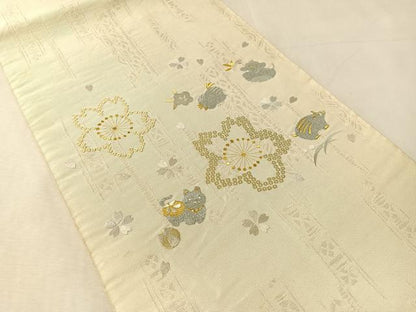 平和屋着物●太鼓柄袋帯　総刺繍　動物舞桜　金銀糸　正絹　逸品　CABK4694vp