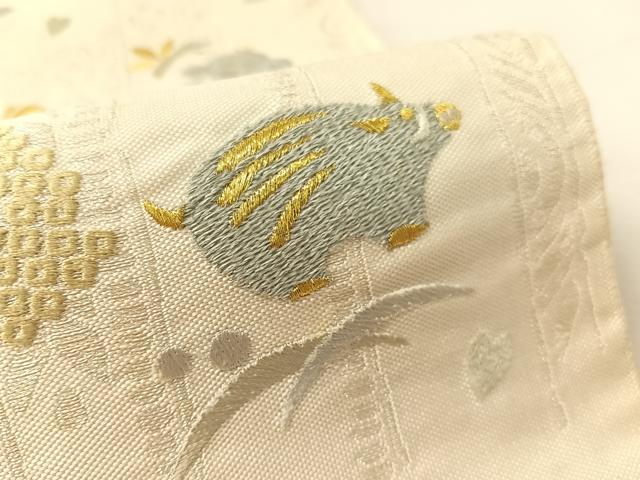 平和屋着物●太鼓柄袋帯　総刺繍　動物舞桜　金銀糸　正絹　逸品　CABK4694vp