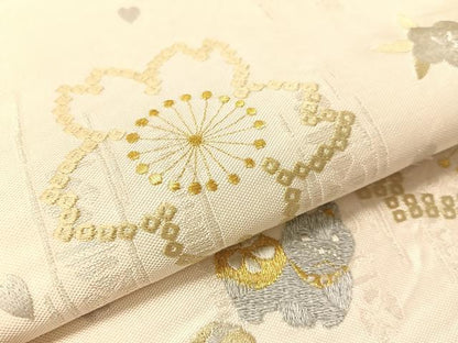平和屋着物●太鼓柄袋帯　総刺繍　動物舞桜　金銀糸　正絹　逸品　CABK4694vp