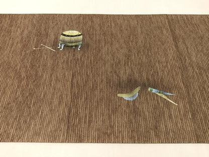 平和屋着物●両面　太鼓柄袋帯　手描き　紙布　兎　金彩　正絹　逸品　未使用　CABK4697vp