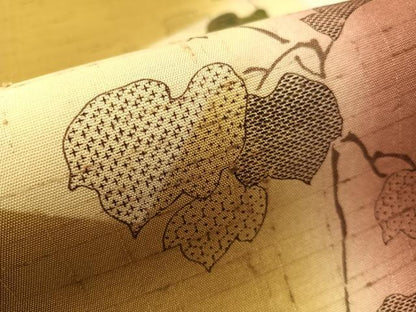 平和屋着物●両方向　太鼓柄袋帯　ぜんまい紬　葡萄蔦の葉文　金彩　正絹　逸品　未使用　CABK4699vp