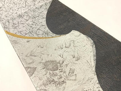 平和屋着物●六通柄袋帯　櫛織　幾何学文様　金糸　正絹　逸品　CABK4704vp