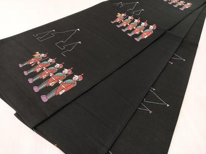 平和屋着物●六通柄袋帯　人物風景文　黒地　正絹　逸品　CABK4705vp