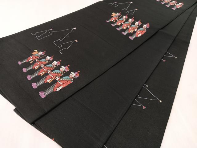 平和屋着物●六通柄袋帯　人物風景文　黒地　正絹　逸品　CABK4705vp