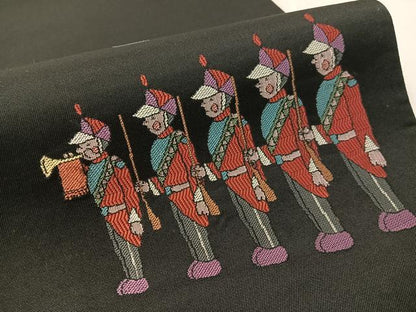 平和屋着物●六通柄袋帯　人物風景文　黒地　正絹　逸品　CABK4705vp
