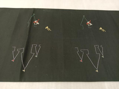 平和屋着物●六通柄袋帯　人物風景文　黒地　正絹　逸品　CABK4705vp