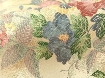 平和屋着物●六通柄袋帯　唐織　色紙洋花文　金糸　正絹　逸品　CABK4707vp